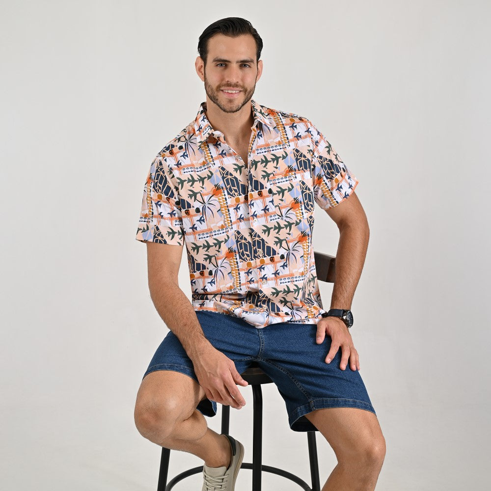 Camisa casual Yale Regular Fit Manga corta 7846 Beige