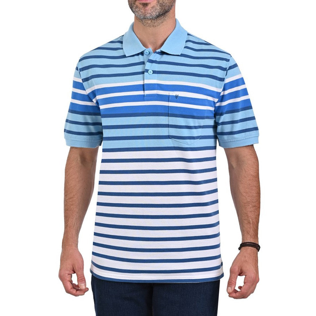 Playera Tipo Polo Yale Manga Corta Regular Fit Rayas 7248 Azul