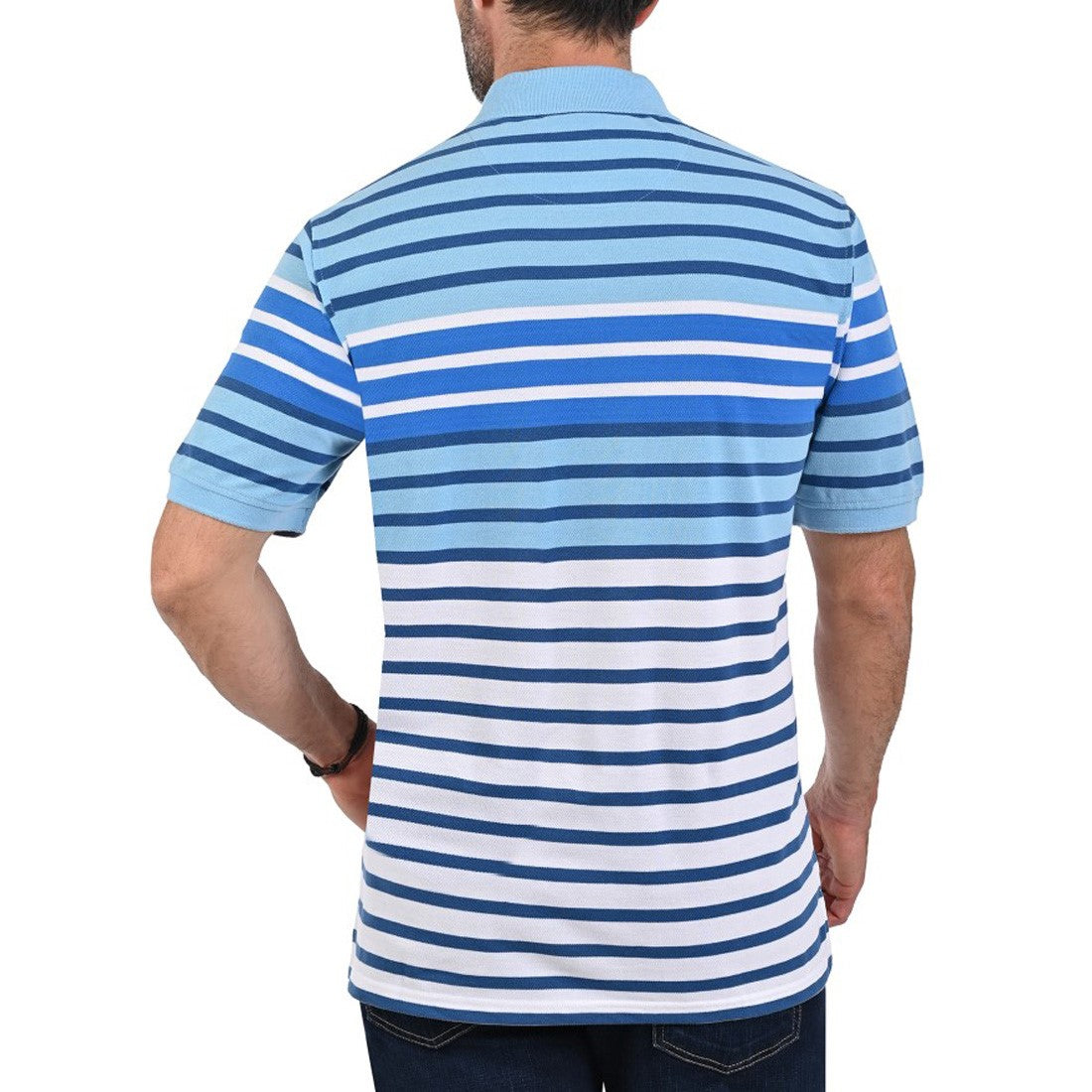 Playera Tipo Polo Yale Manga Corta Regular Fit Rayas 7248 Azul