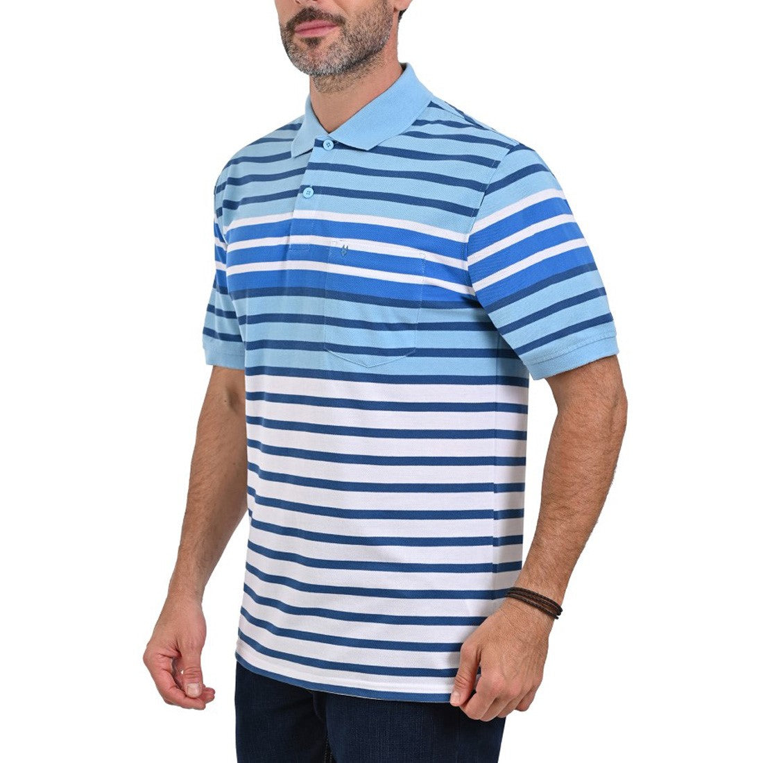 Playera Tipo Polo Yale Manga Corta Regular Fit Rayas 7248 Azul
