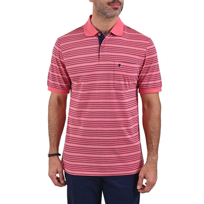 Playera Manga Corta Tipo Polo Rayas Regular Fit Rosa 7252