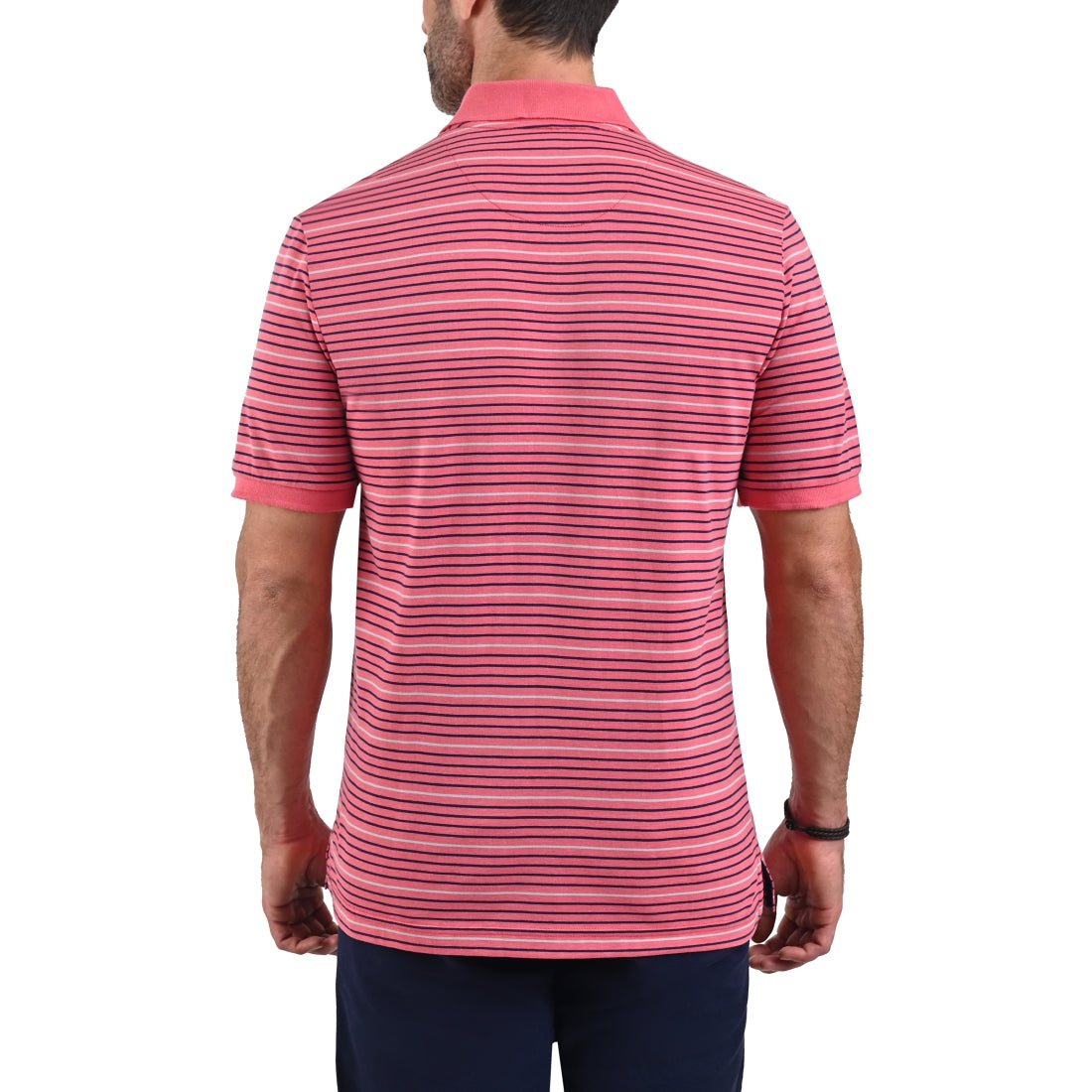 Playera Manga Corta Tipo Polo Rayas Regular Fit Rosa 7252