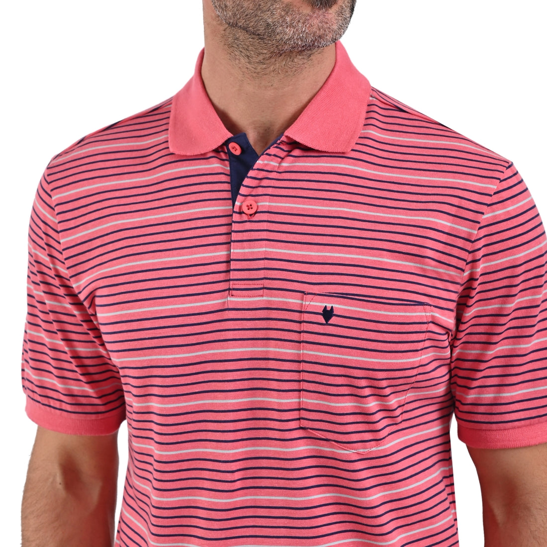 Playera Manga Corta Tipo Polo Rayas Regular Fit Rosa 7252