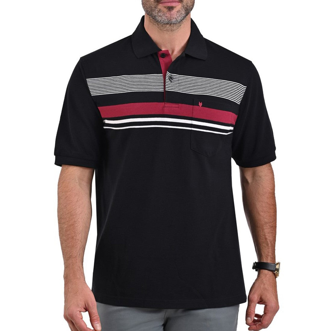 Playera Tipo Polo Yale Manga Corta Regular Fit Rayas 7259 Negra