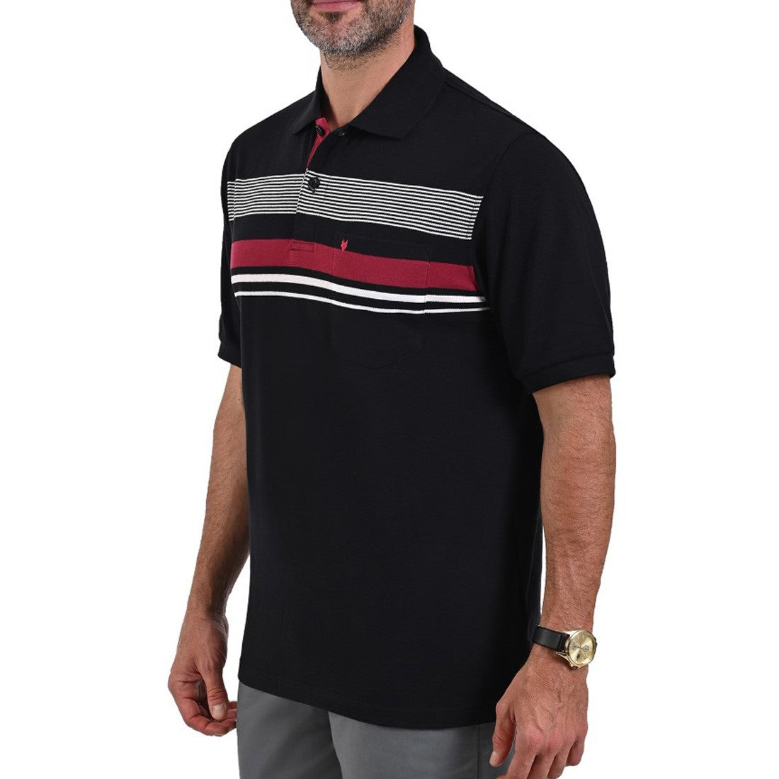 Playera Tipo Polo Yale Manga Corta Regular Fit Rayas 7259 Negra