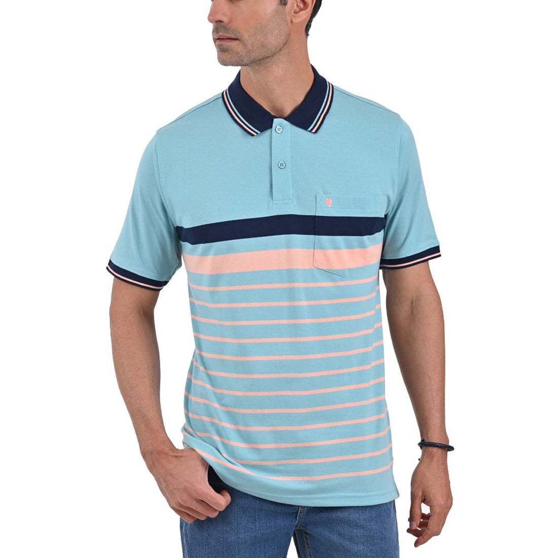 Playera Tipo Polo Yale Manga Corta Regular Fit Rayas 7281 Azul