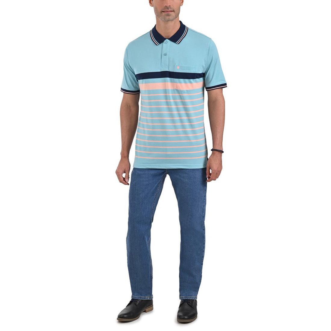 Playera Tipo Polo Yale Manga Corta Regular Fit Rayas 7281 Azul