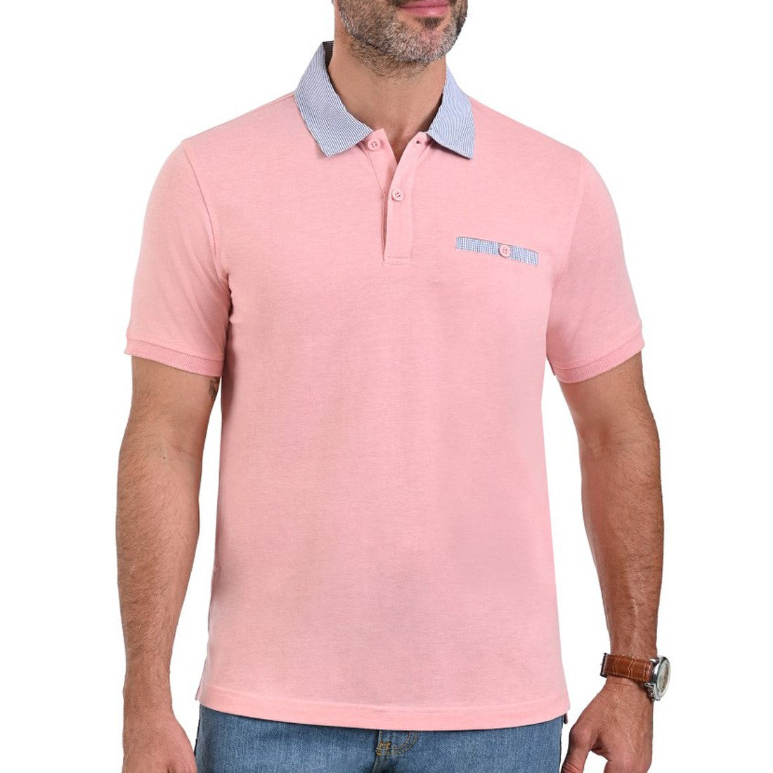 Playera Tipo Polo Yale Manga Corta Slim Fit 7264 Rosa Pálido