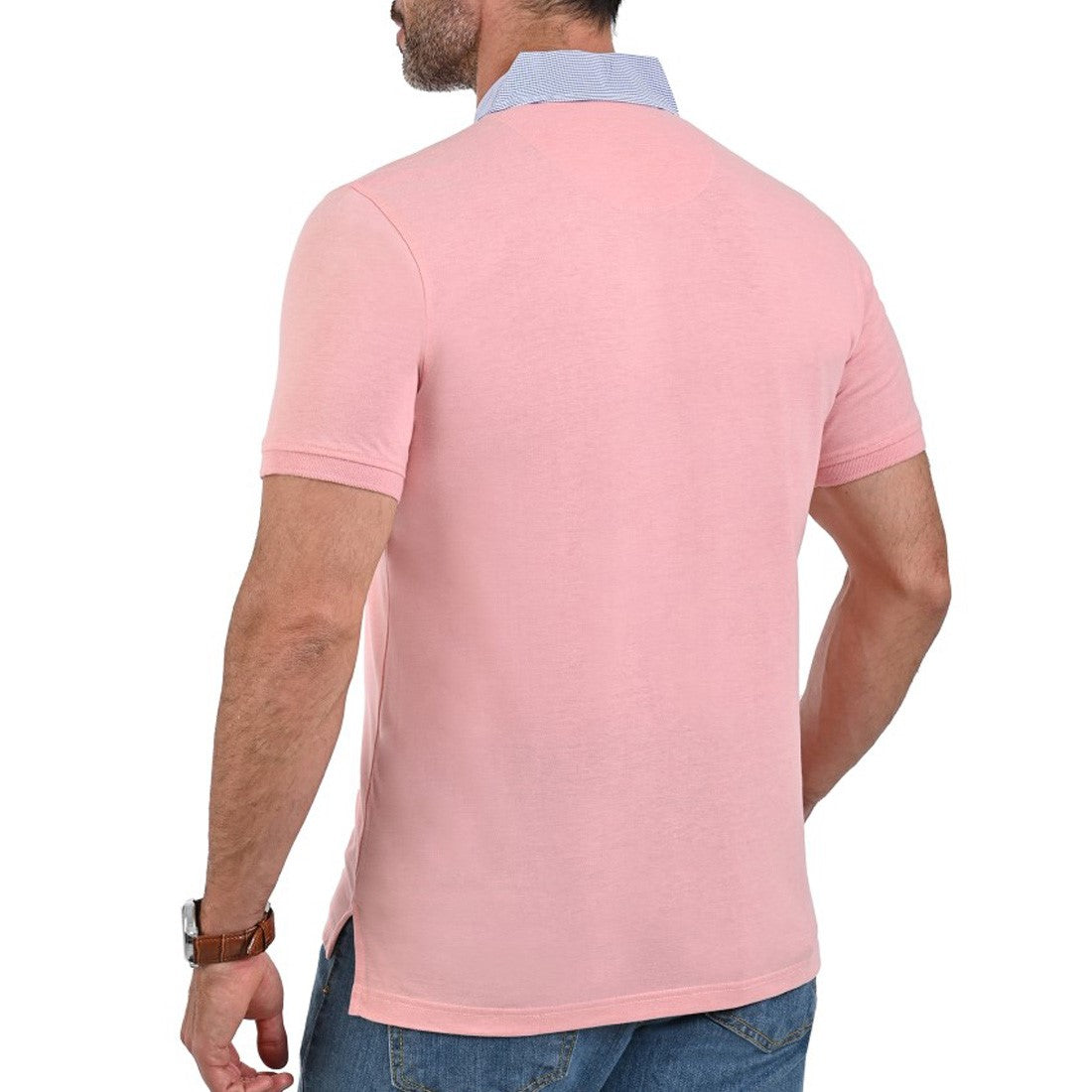Playera Tipo Polo Yale Manga Corta Slim Fit 7264 Rosa Pálido