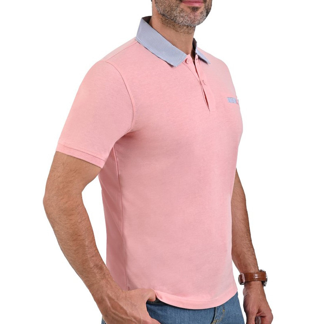 Playera Tipo Polo Yale Manga Corta Slim Fit 7264 Rosa Pálido