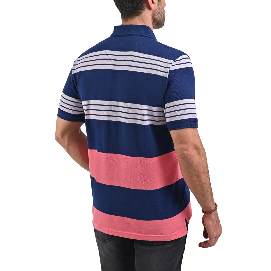Playera Yale Tipo Polo Manga Corta  Slim Fit Franjas Rosas 7275