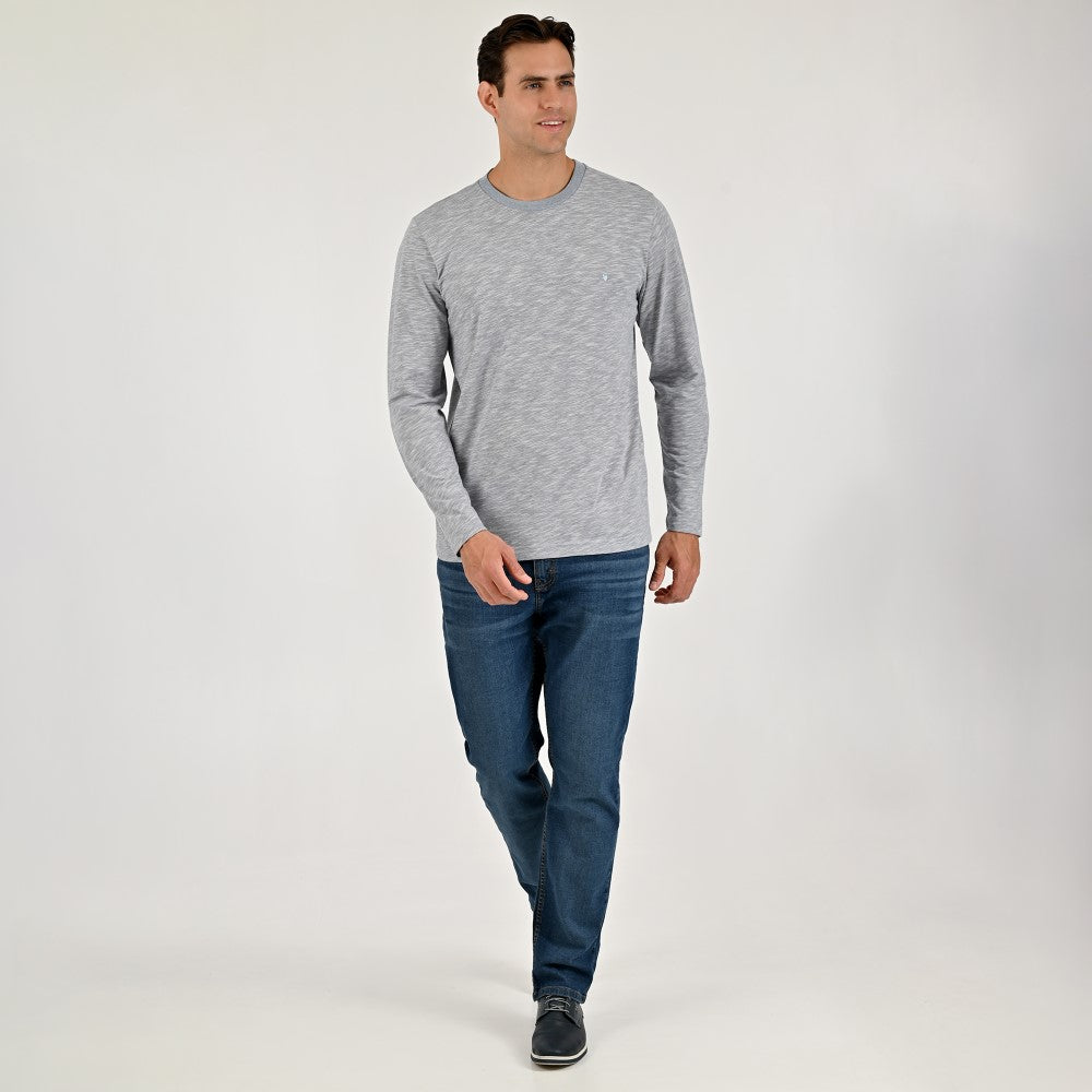Playera Cuello Redondo Para Caballero Manga Larga Regular Fit 7085 Azul