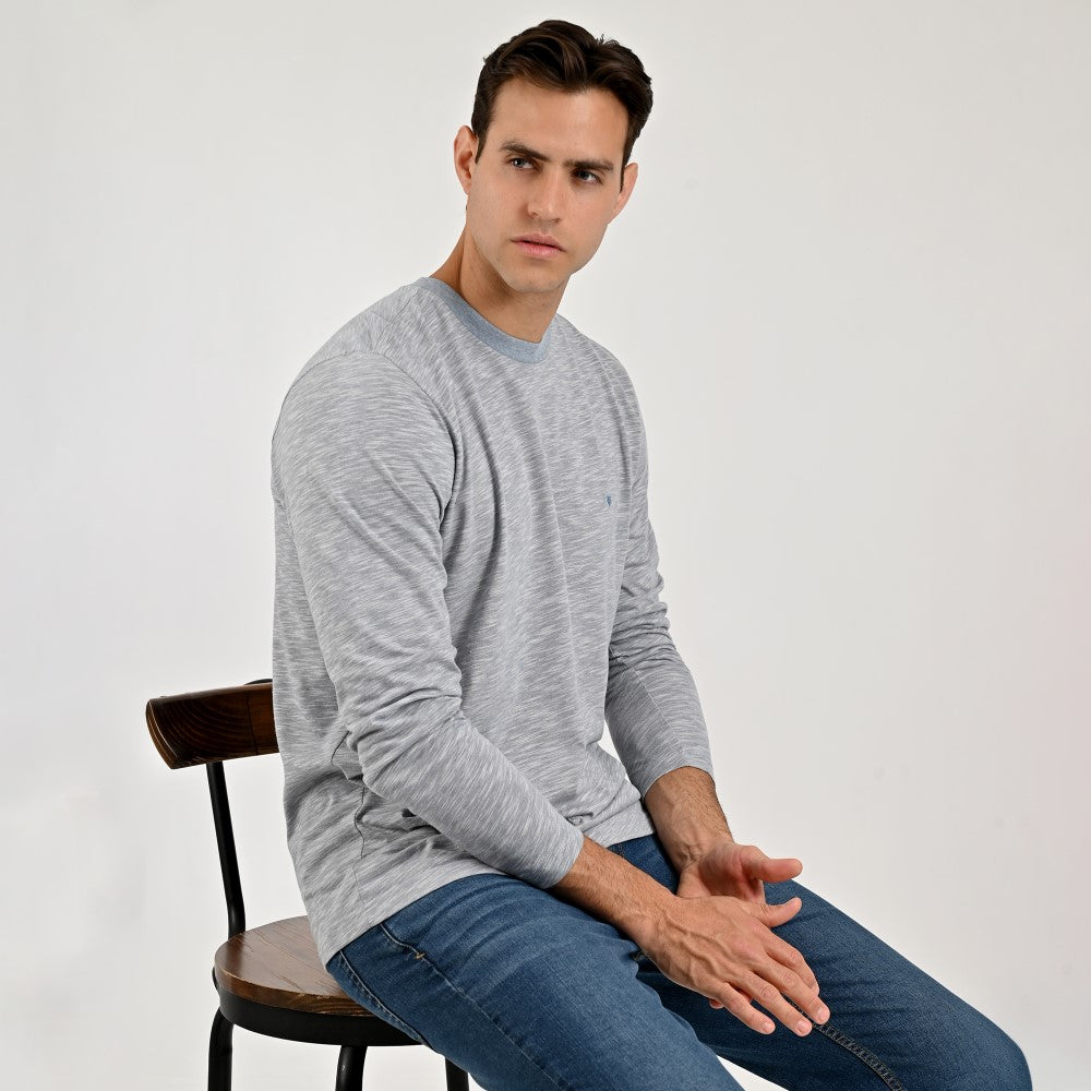 Playera Cuello Redondo Para Caballero Manga Larga Regular Fit 7085 Azul