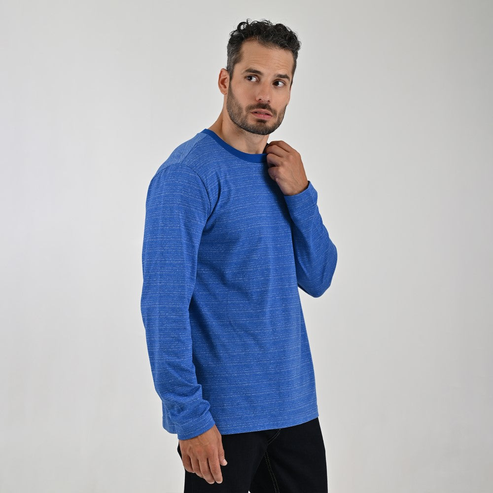 Playera Cuello Redondo Para Caballero Manga Larga Regular Fit 7090 Azul Zafiro