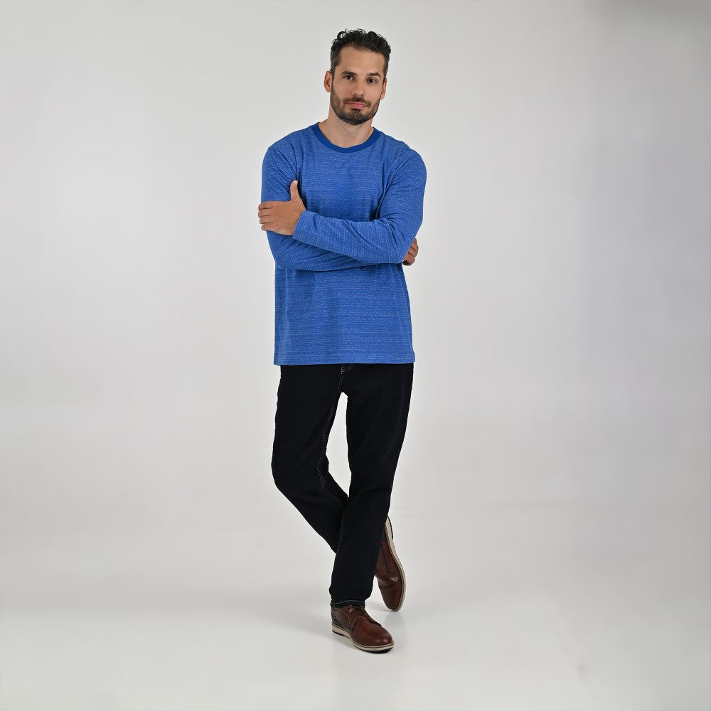 Playera Cuello Redondo Para Caballero Manga Larga Regular Fit 7090 Azul Zafiro