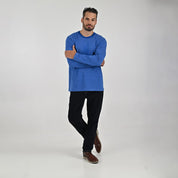Playera Cuello Redondo Para Caballero Manga Larga Regular Fit 7090 Azul Zafiro
