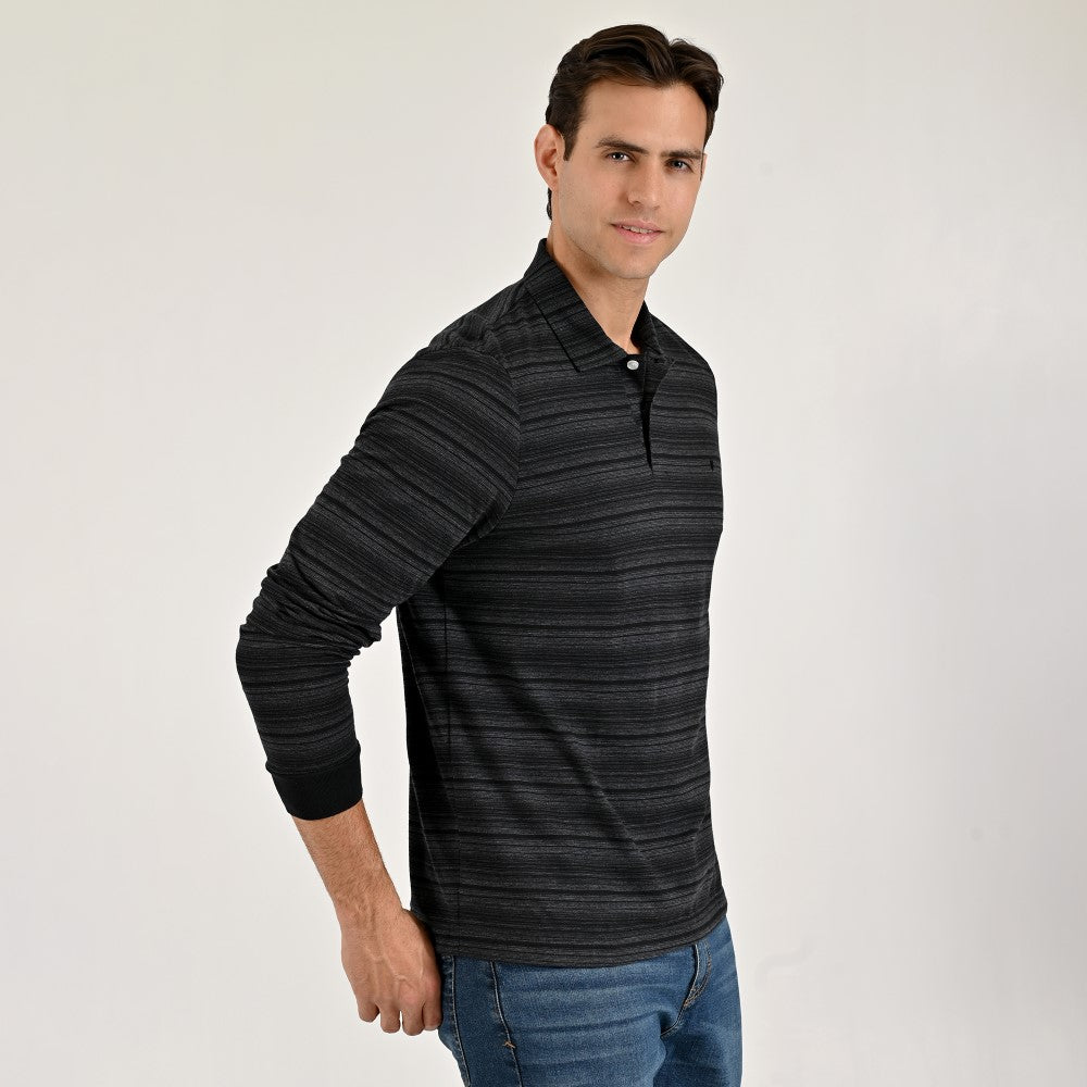 Playera Tipo Polo Para Caballero Manga Larga Regular Fit 6935 Negro