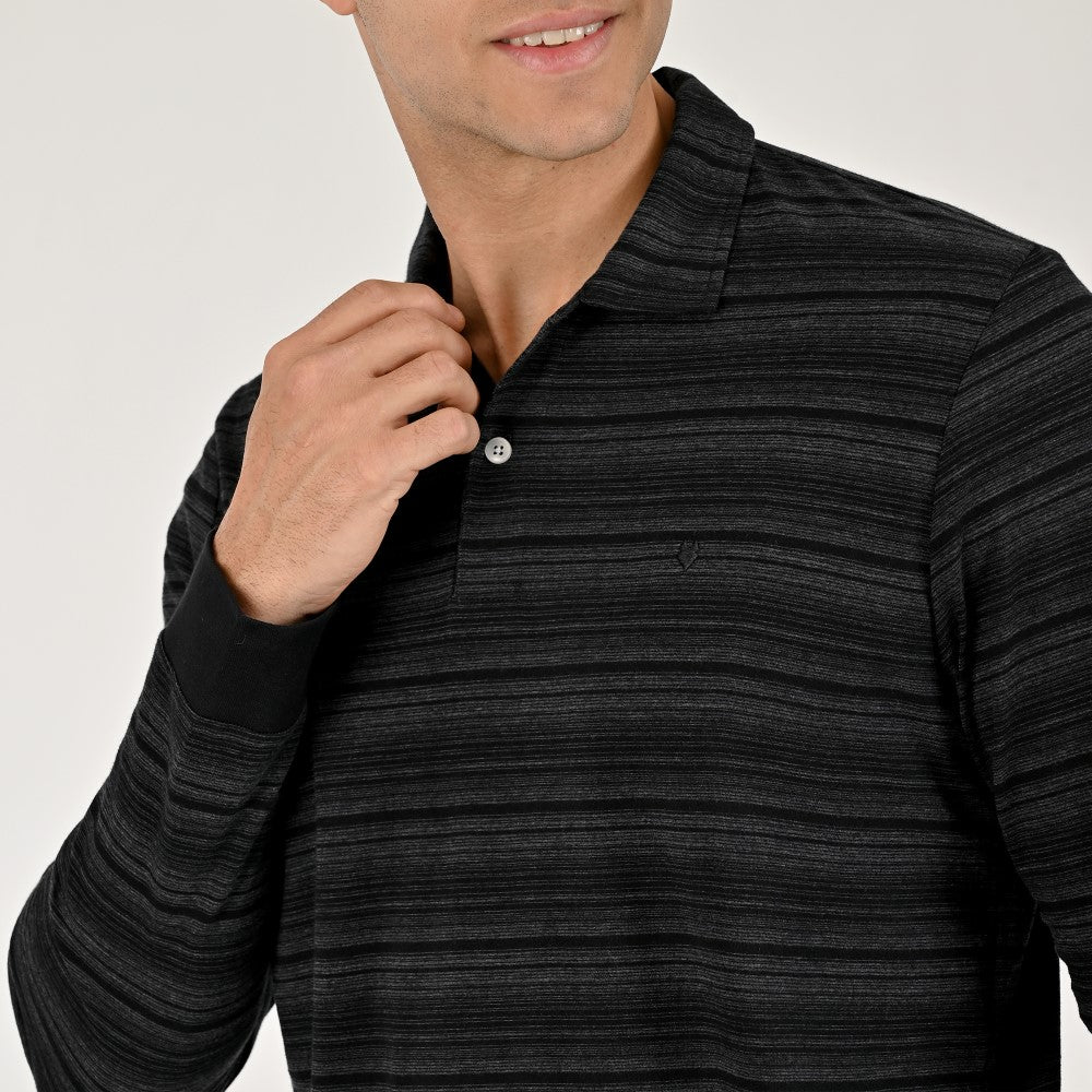 Playera Tipo Polo Para Caballero Manga Larga Regular Fit 6935 Negro