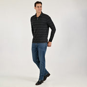 Playera Tipo Polo Para Caballero Manga Larga Regular Fit 6935 Negro