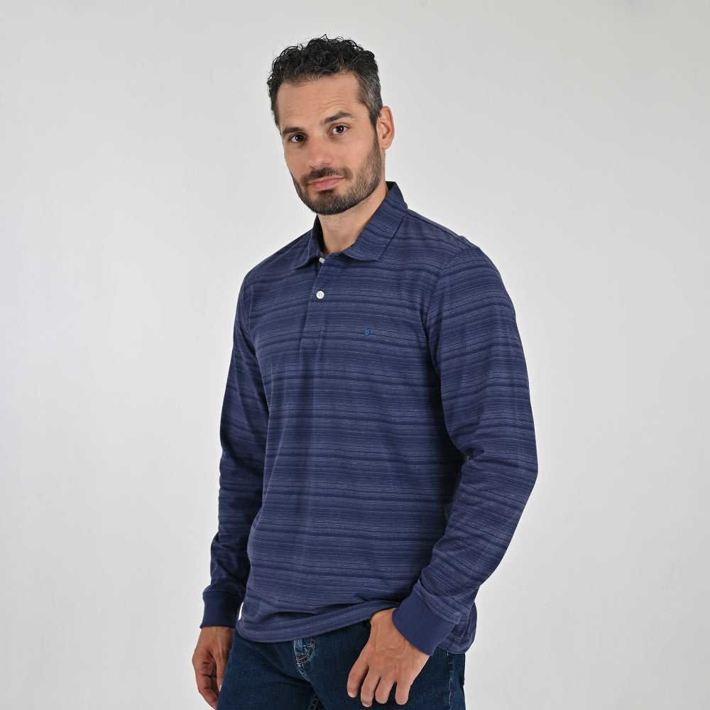 Playera Tipo Polo Para Caballero Manga Larga Regular Fit 6935 Azul Marino