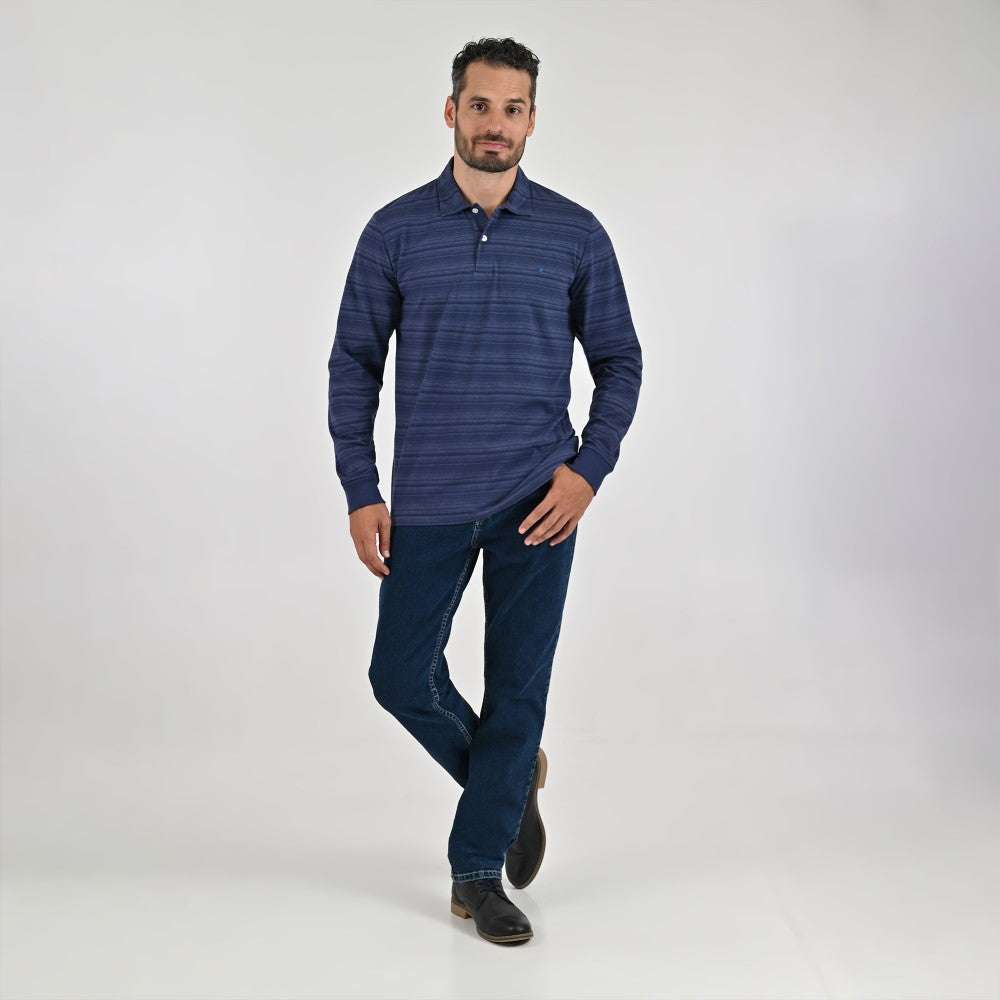 Playera Tipo Polo Para Caballero Manga Larga Regular Fit 6935 Azul Marino