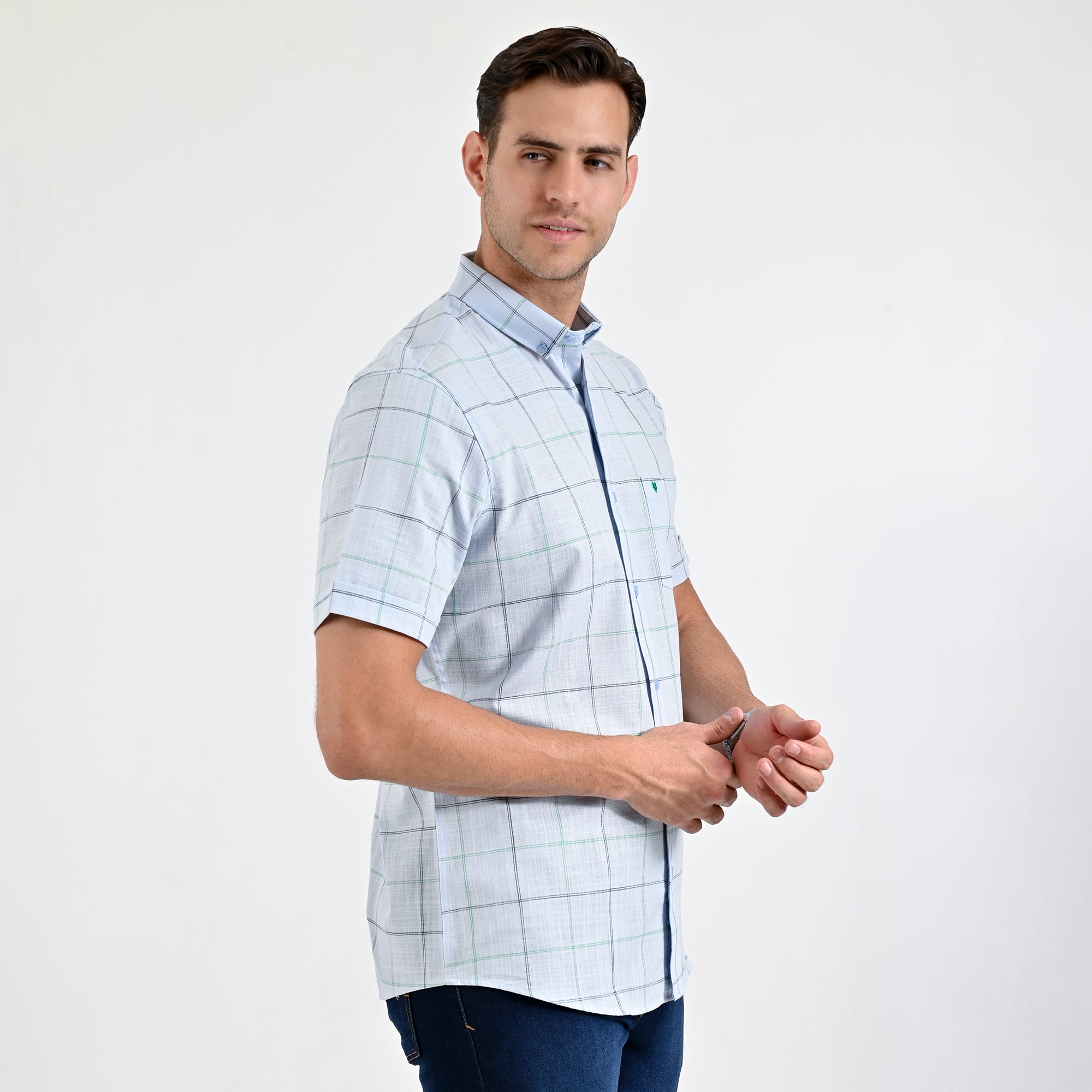 Camisa Yale Para Caballero Manga Corta Regular Fit 4652 Azul cielo