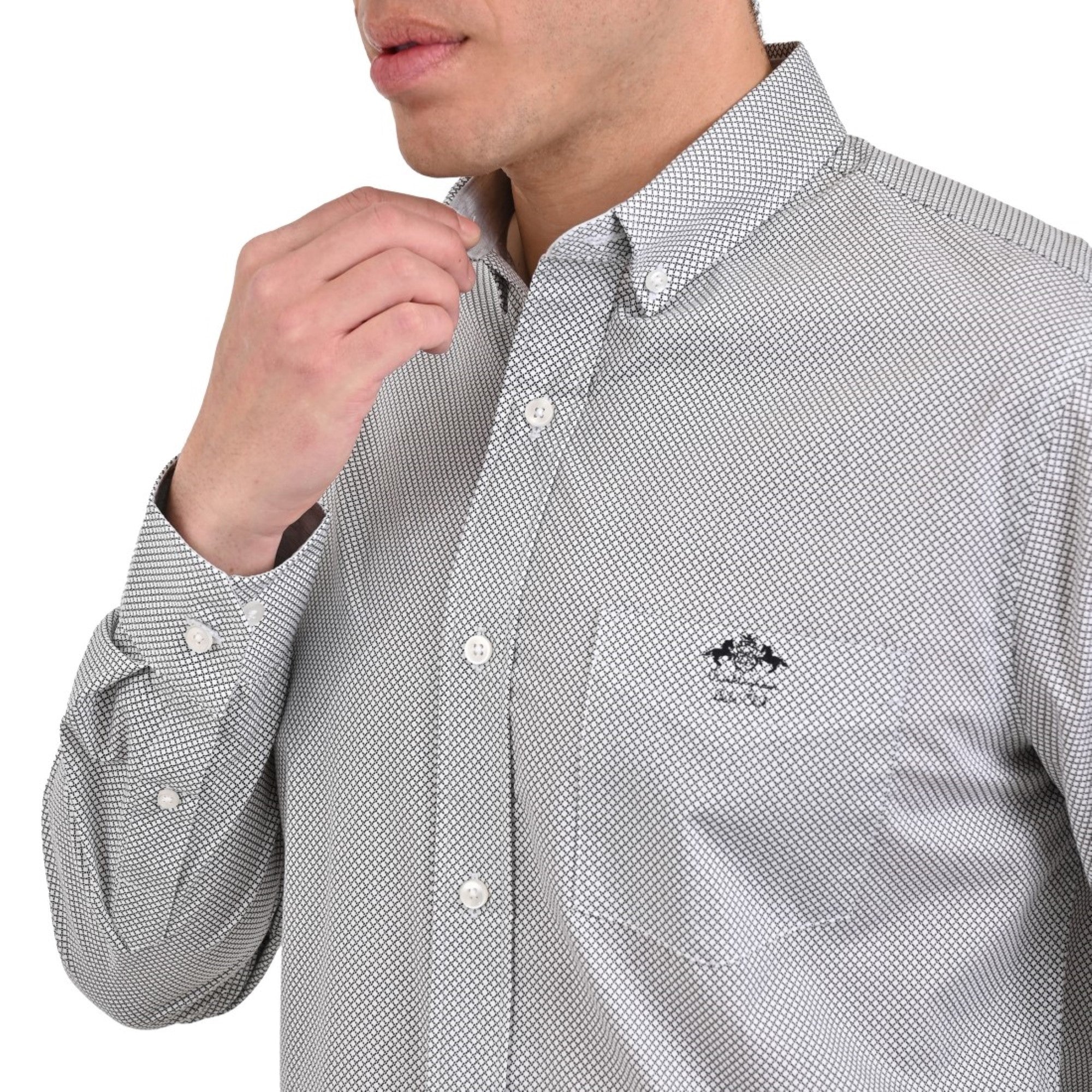 Camisa Buckingham Regular Fit Manga Larga Botón Oculto 3700