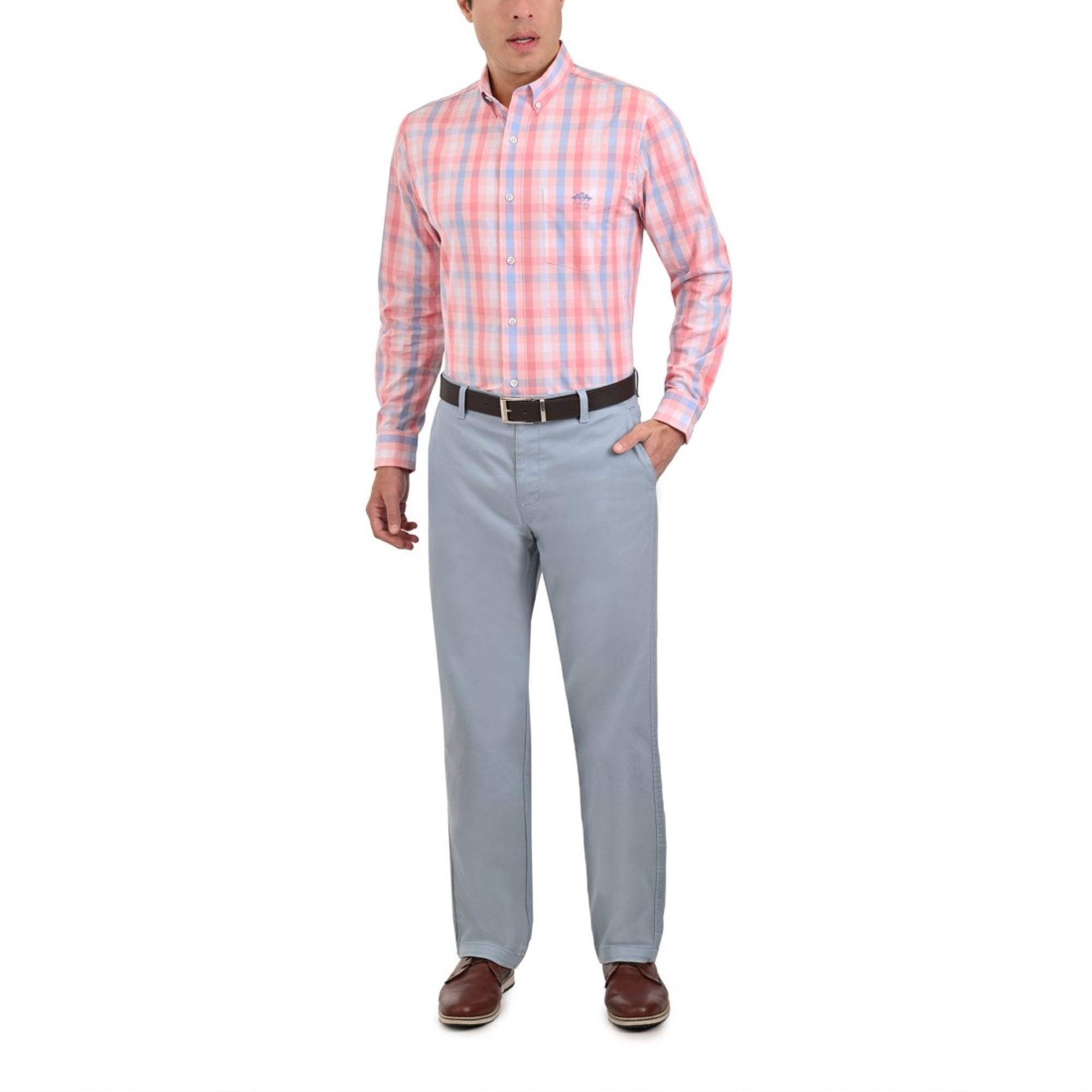 Camisa Buckingham Regular Fit Botón Oculto 3703