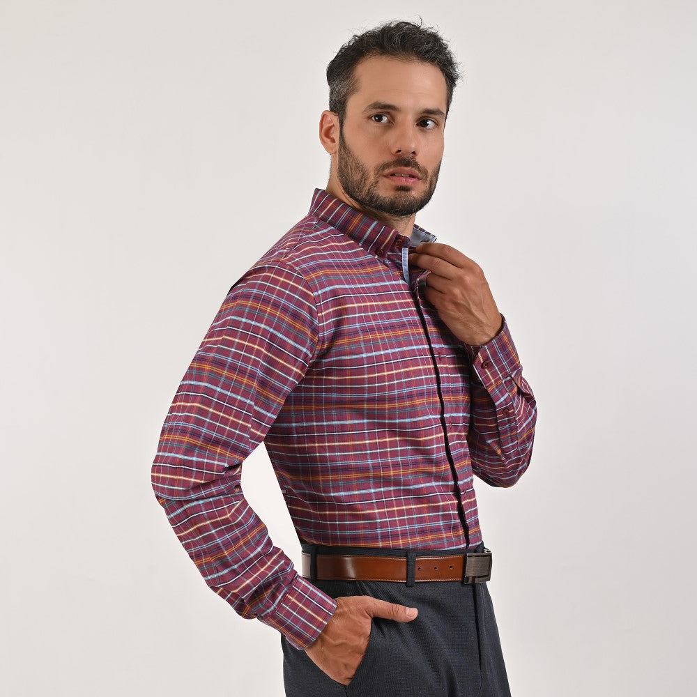 Camisa Yale Para Caballero Manga Larga Regular Fit 4750 Vino