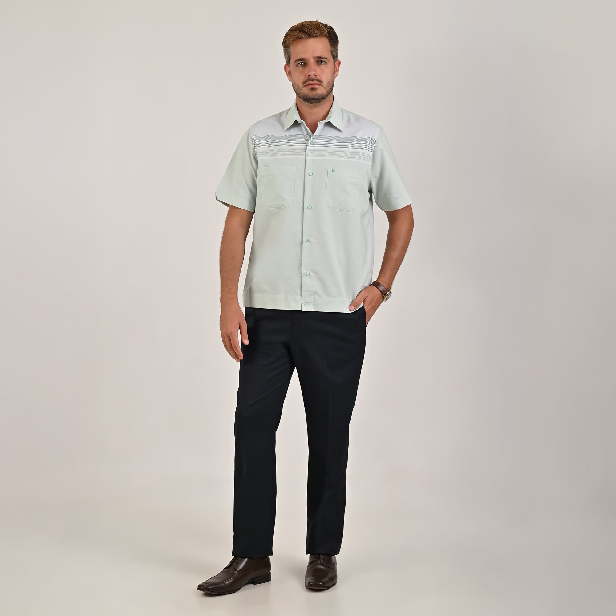 Camisa Yale Para Caballero Chazarilla Manga Corta Classis Fit 4710 Verde Agua