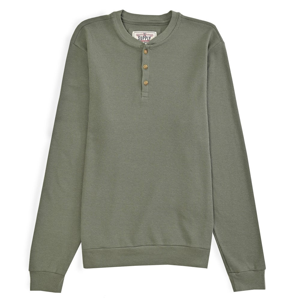 Playera Caballero Supply Company Manga Larga Cuello Henley Slim Fit A909 Verde Militar