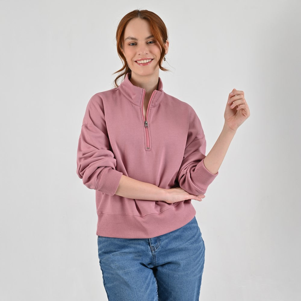 Sudadera Para Dama Supply Company Cuello Alto Con Cierre Fit 6910 Rosa
