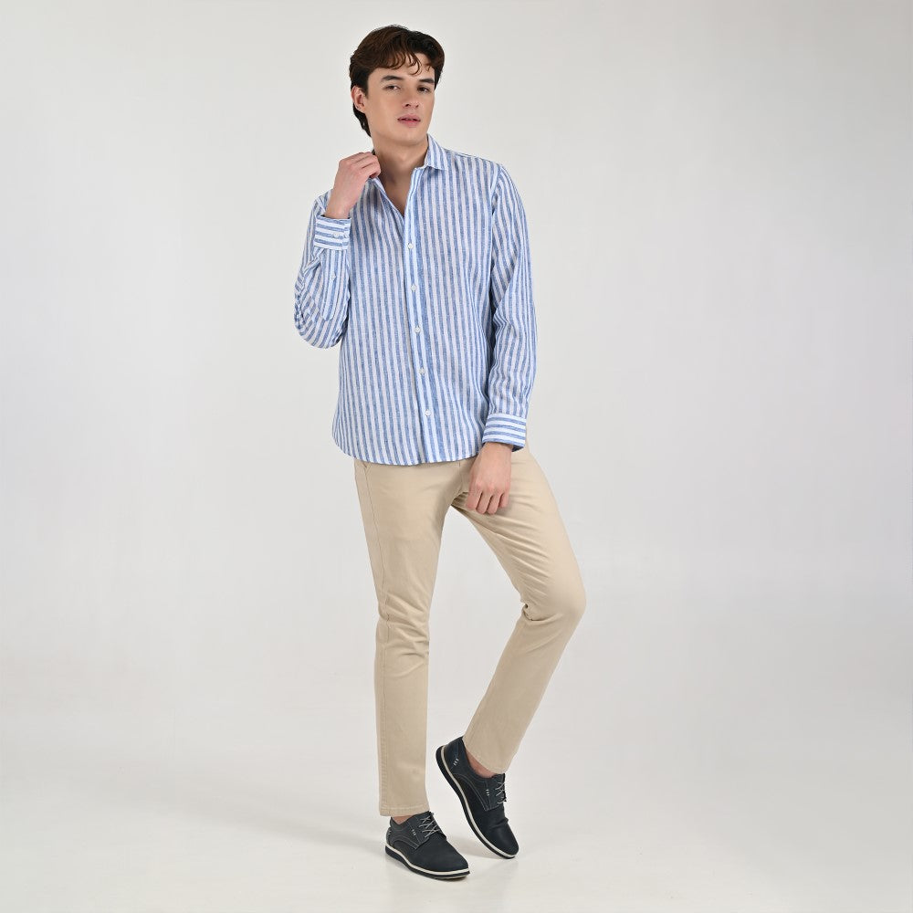 Camisa Supply Para Caballero Manga Larga Slim Fit 7974 Azul Plumbago