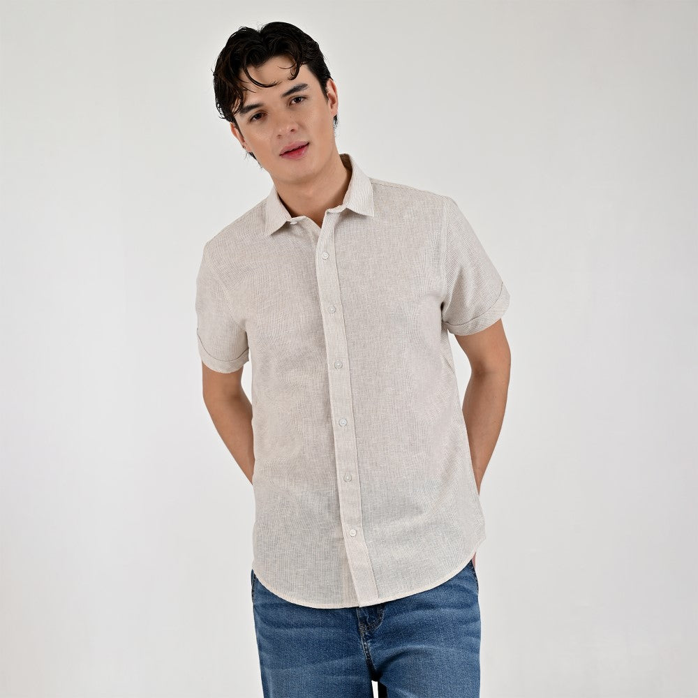 Camisa Supply Para Caballero Manga Corta Slim Fit 7968 Beige