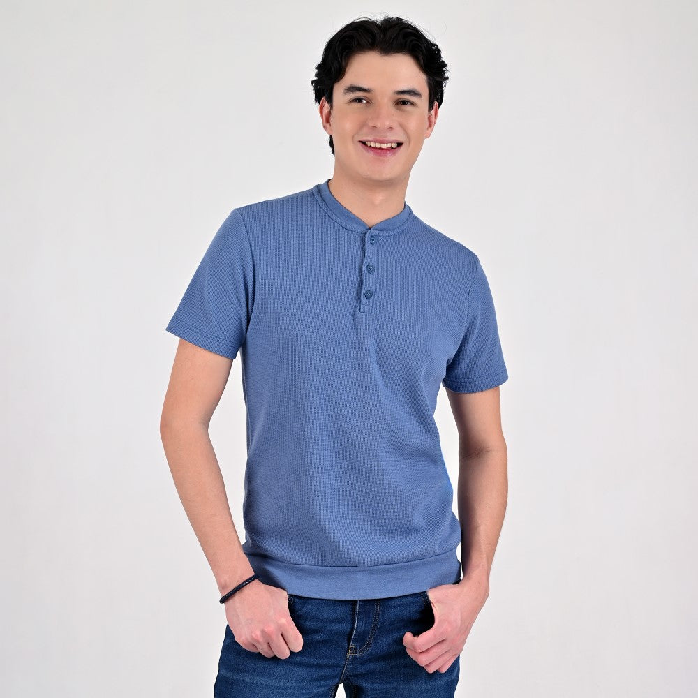 Playera Supply Slim Fit Cuello henley 6909 Azul Plumbago