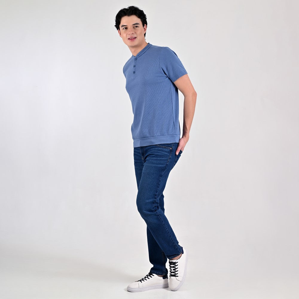 Playera Supply Slim Fit Cuello henley 6909 Azul Plumbago