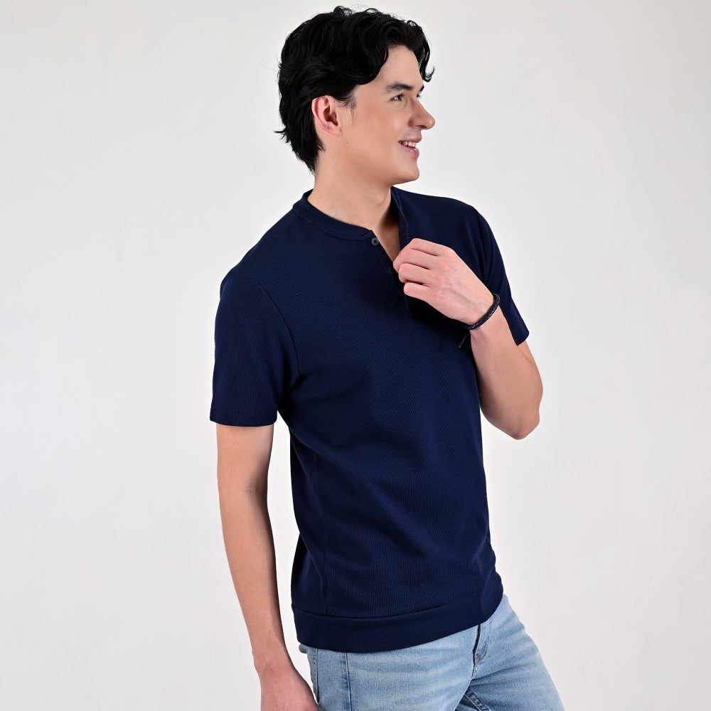 Playera Supply Slim Fit Cuello Henley 6909 Azul marino