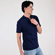 Playera Supply Slim Fit Cuello Henley 6909 Azul marino