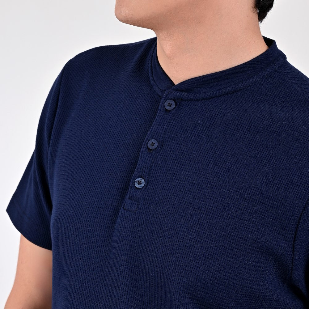 Playera Supply Slim Fit Cuello Henley 6909 Azul marino