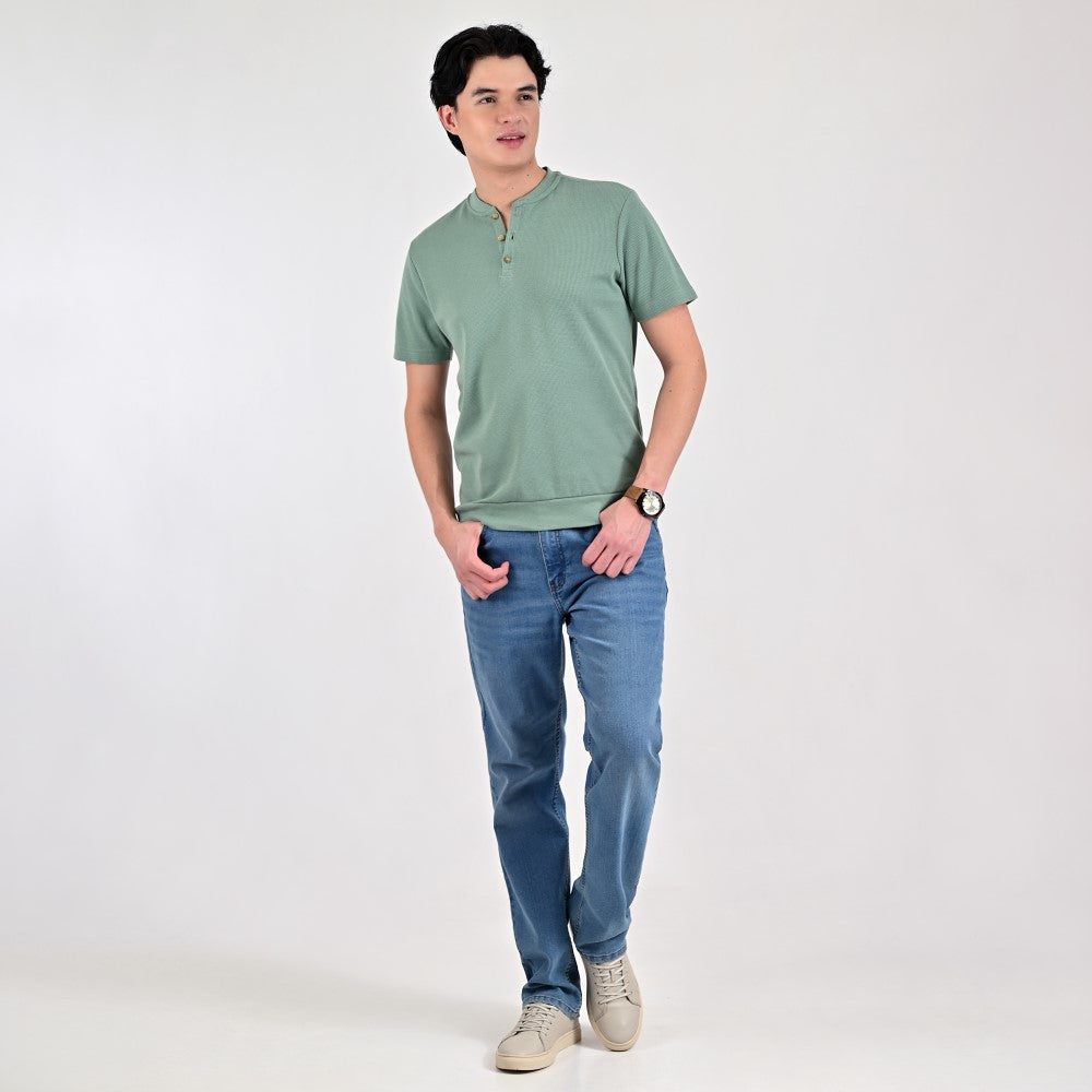 Playera Supply Slim Fit Cuello henley 6909 Verde Laurel