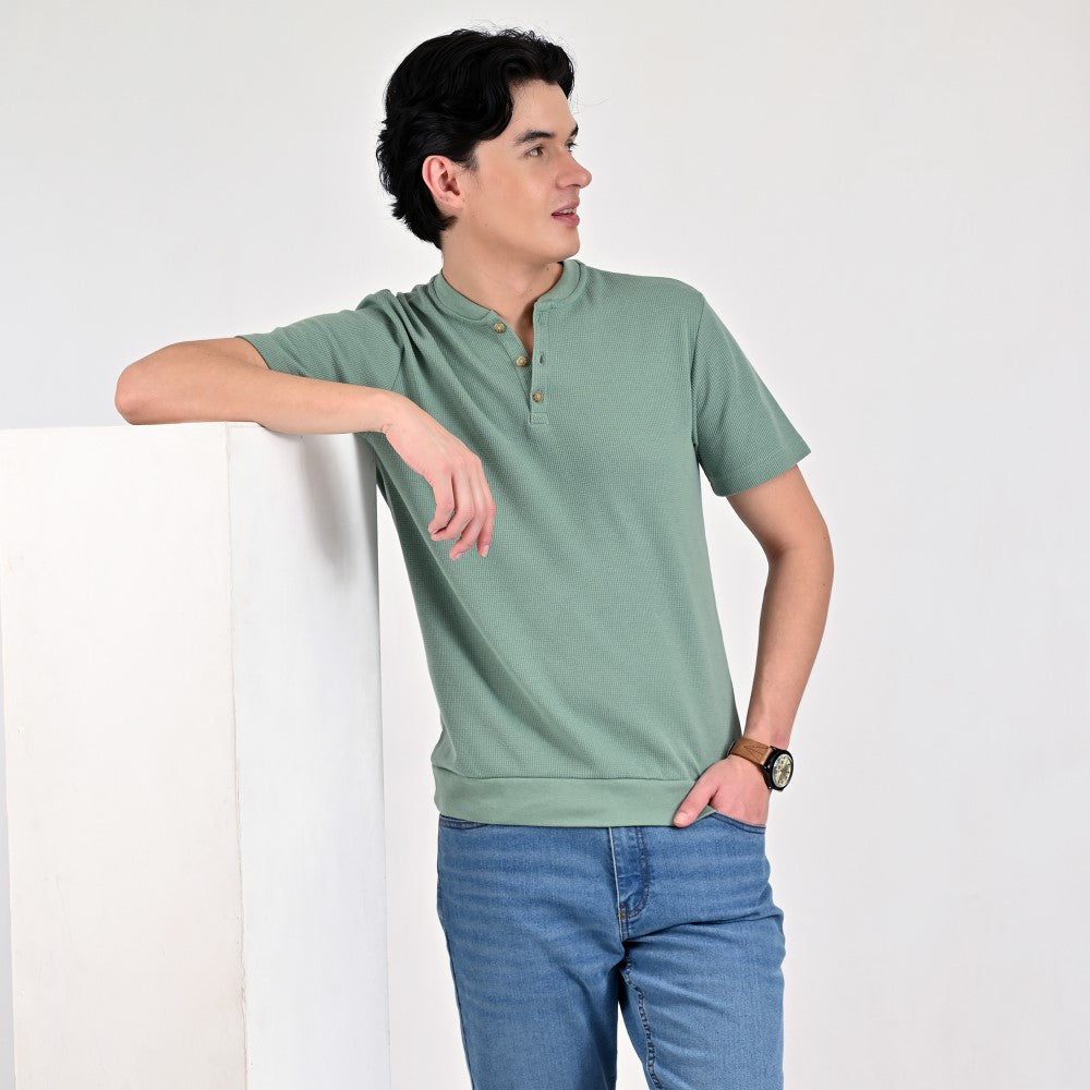 Playera Supply Slim Fit Cuello henley 6909 Verde Laurel