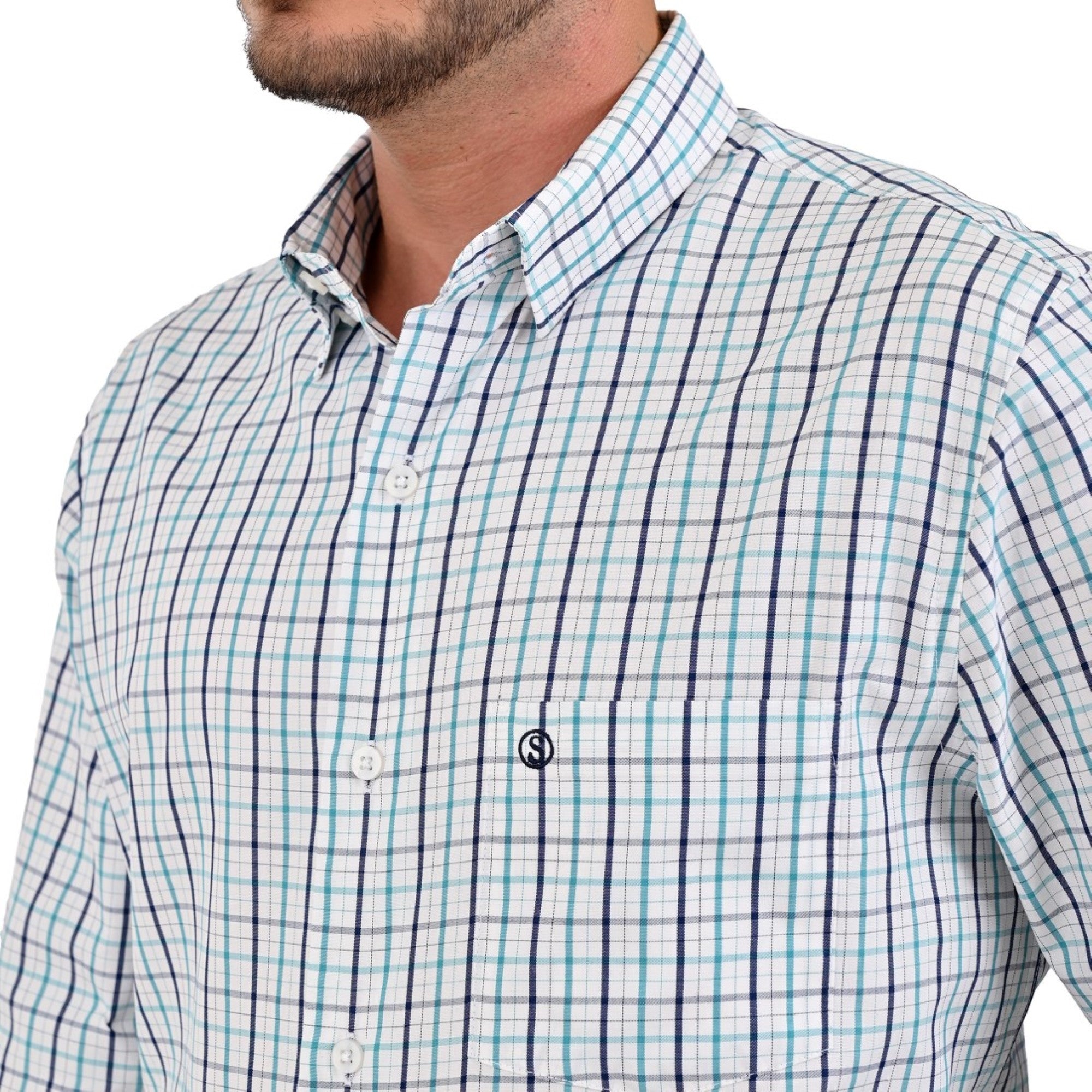 Camisa Sansabelt Regular Fit Manga Larga Boton Oculto 3806 Verde