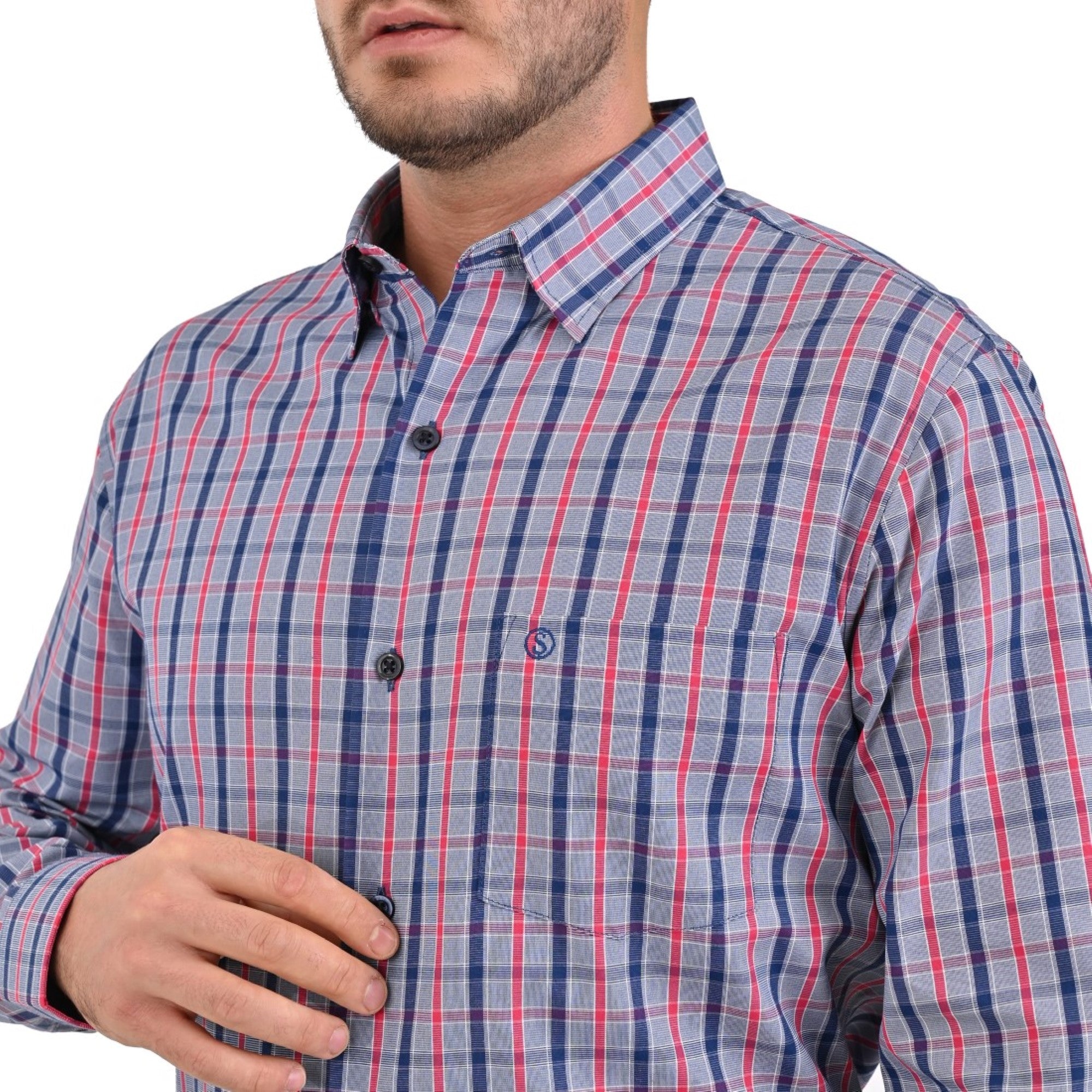 Camisa Sansabelt Regular Fit Manga Larga Boton Oculto 3812 Marino