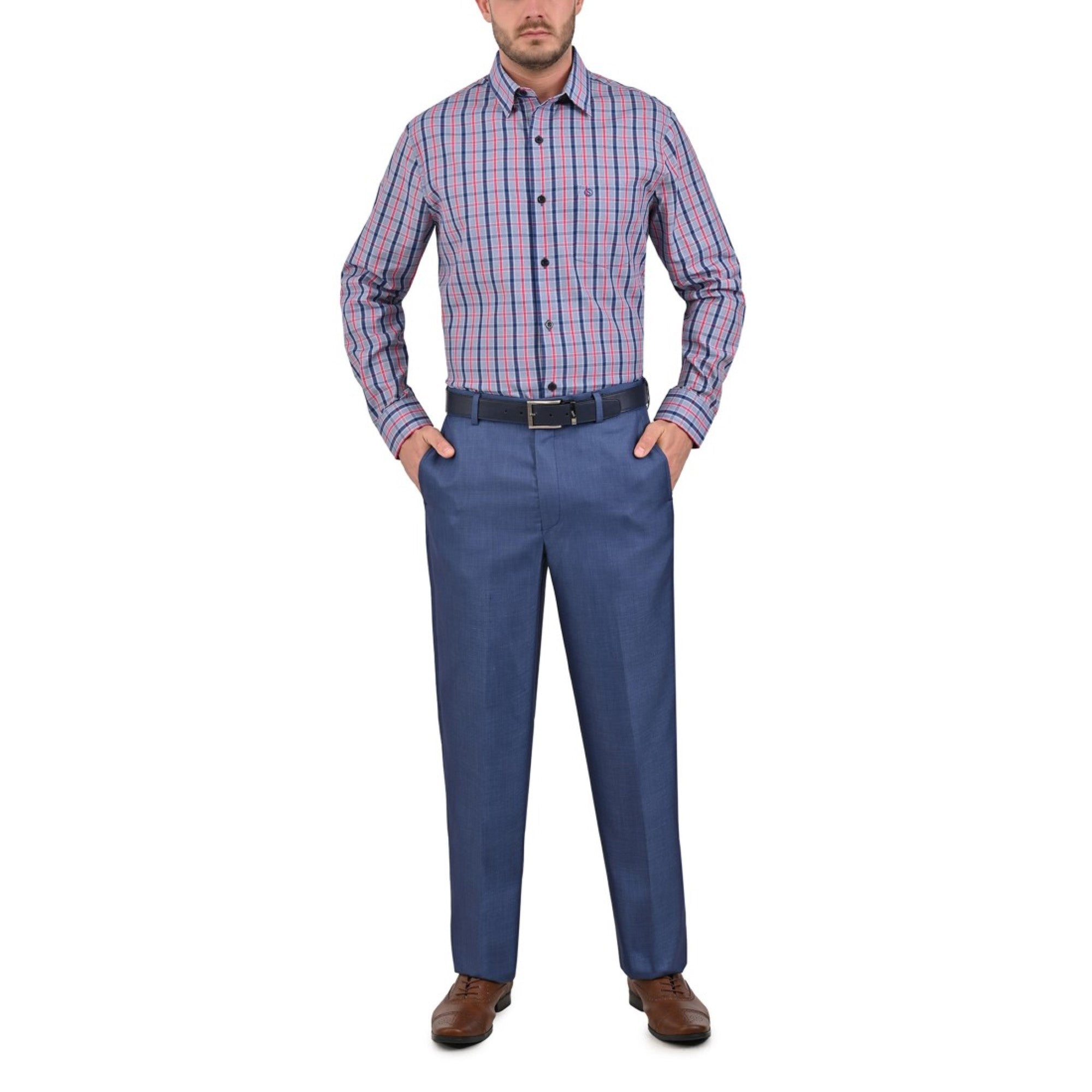 Camisa Sansabelt Regular Fit Manga Larga Boton Oculto 3812 Marino