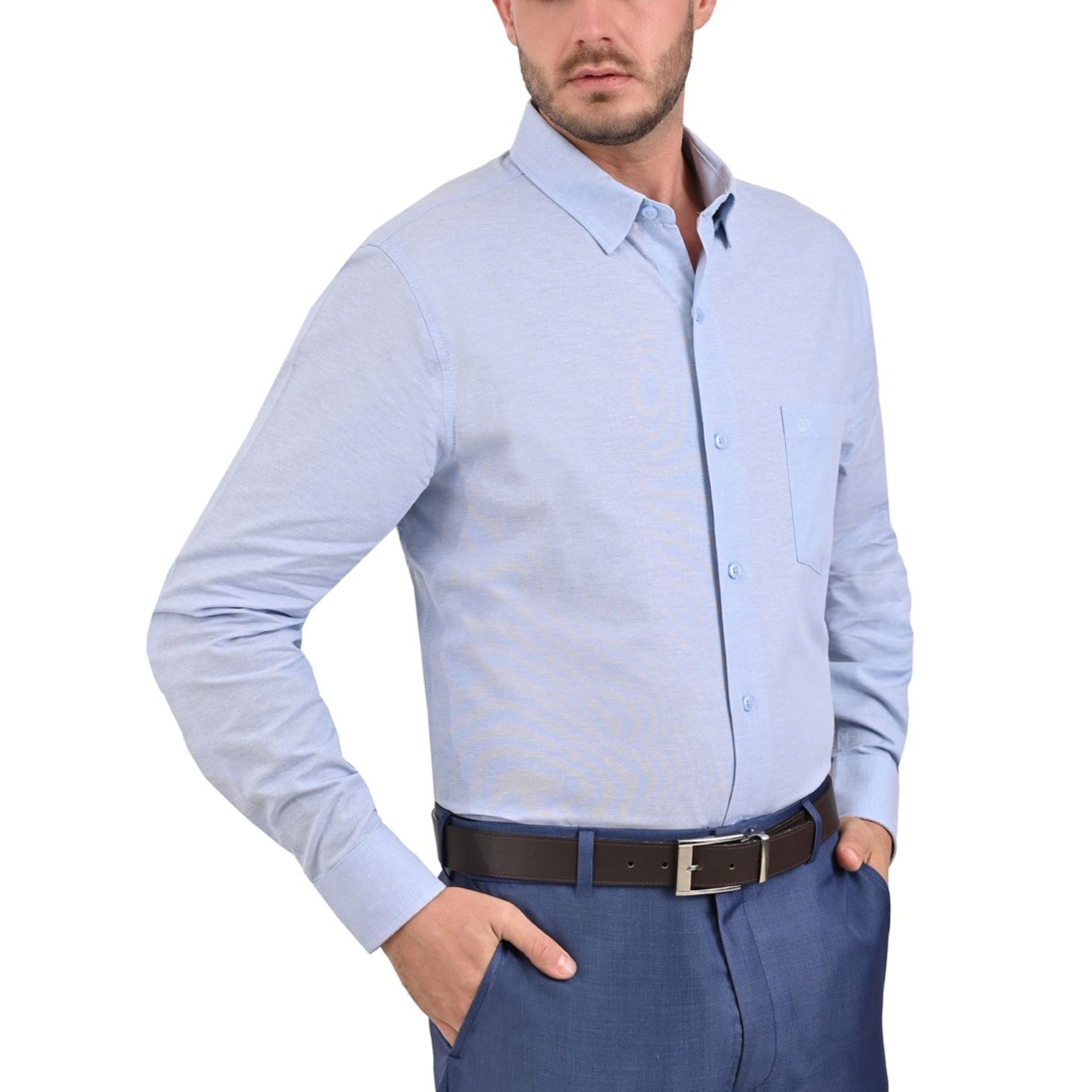 Camisa Sansabelt Regular Fit Manga Larga Botón Oculto 4341