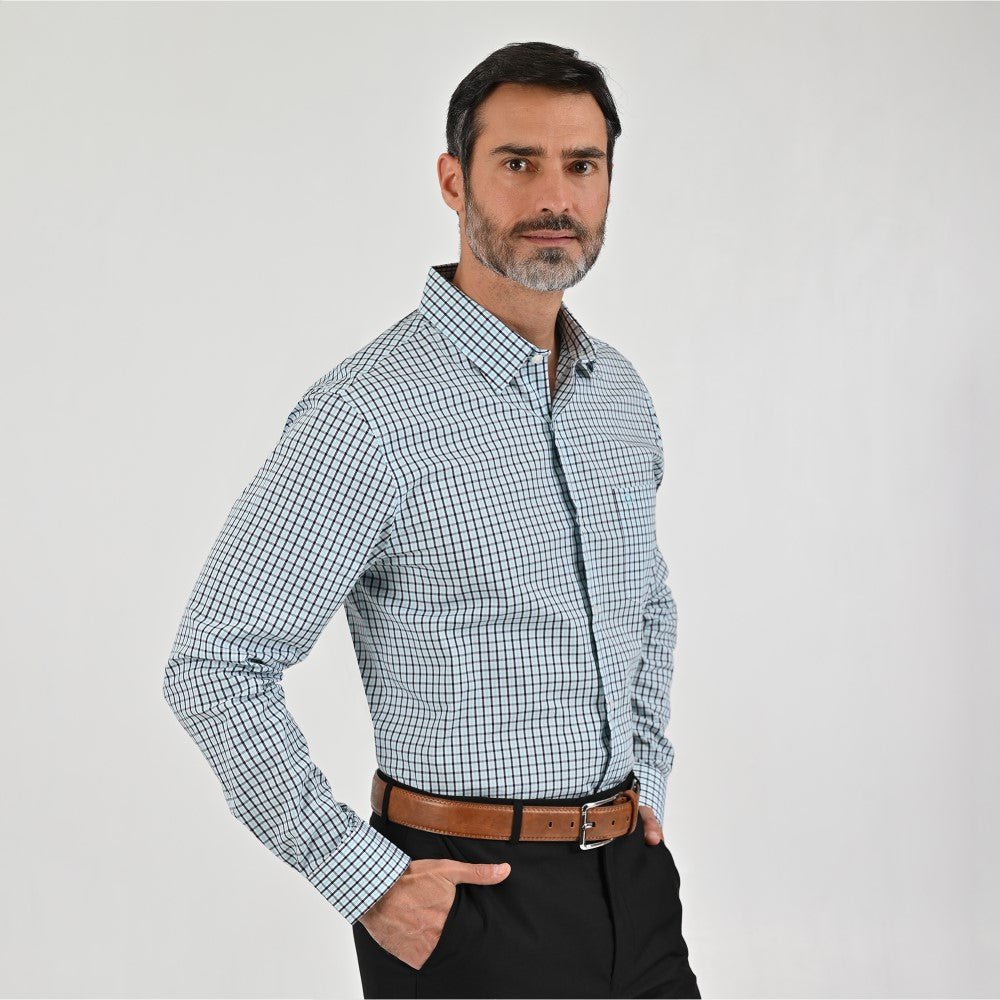 Camisa Sansabelt Para Caballero Manga Larga Regular Fit 8060 Beige Claro