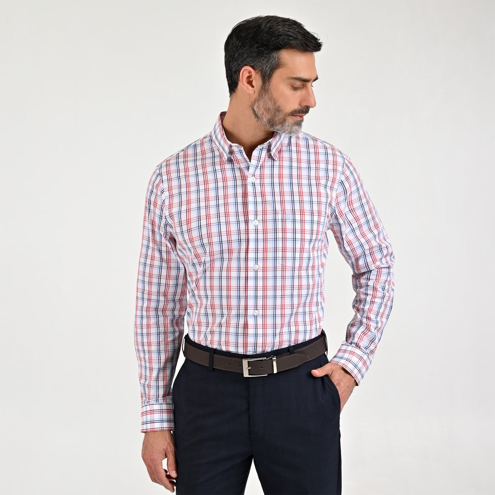 Camisa Sansabelt Para Caballero Manga Larga Regular Fit 8064 Rojo