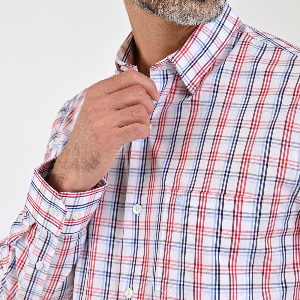 Camisa Sansabelt Para Caballero Manga Larga Regular Fit 8064 Rojo