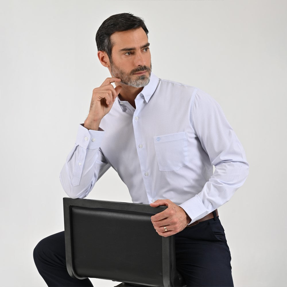 Camisa Sansabelt Para Caballero Manga Larga Regular Fit 8057 Azul