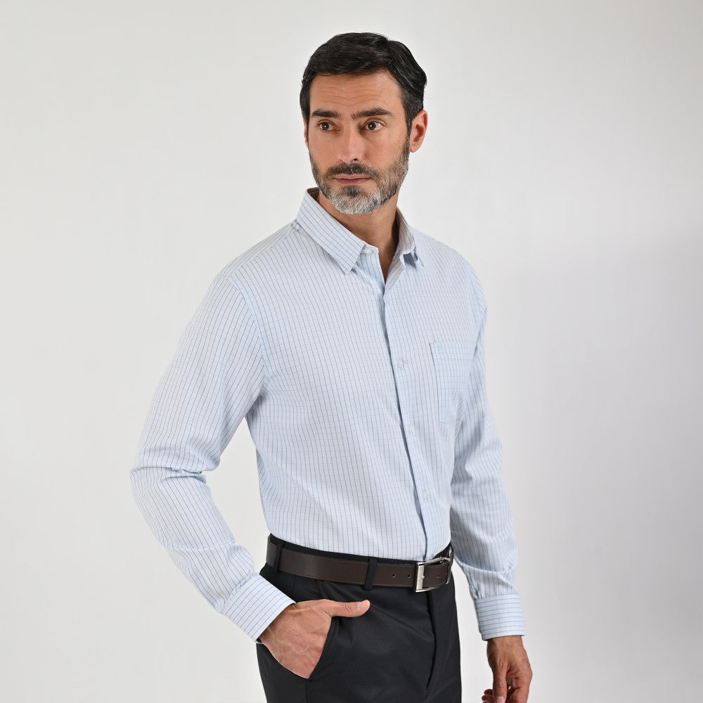 Camisa Sansabelt Para Caballero Manga Larga Regular Fit 8065 Azul